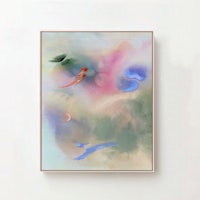a framed painting of a colorful abstract painting on a white wall