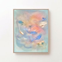 an abstract painting on a white wall