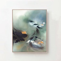 an abstract painting on a white wall