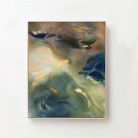 an abstract painting on a white wall