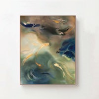 an abstract painting on a wall