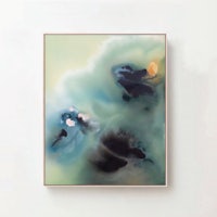 an abstract painting on a white wall